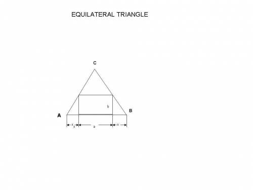 Arectangle is inscribed in an equilateral triangle so that one side of the rectangle lies on the bas