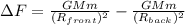 \Delta F = \frac{GMm}{(R_{front})^2}-\frac{GMm}{(R_{back})^2}