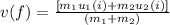 v(f) = \frac{[m_1u_1(i) + m_2u_2(i)]}{(m_1 + m_2)}