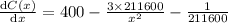 \frac{\mathrm{d} C(x)}{\mathrm{d} x}=400-\frac{3\times 211600}{x^2}-\frac{1}{211600}