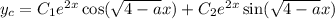 y_c=C_1e^{2x}\cos(\sqrt{4-a}x)+C_2e^{2x}\sin(\sqrt{4-a}x)