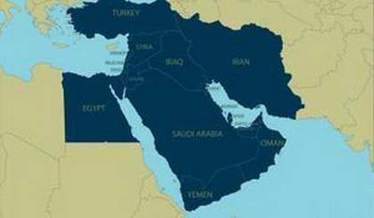 Where is the middle east located in regards to the other areas on a political map?  asap!