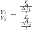 \frac{Y_1}{Y_2} = \frac{\frac{\frac{F}{A}}{\frac{\Delta l_1}{l}}}{\frac{\frac{F}{A}}{\frac{\Delta l_2}{l}}}