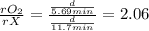 \frac{rO_{2}}{rX} =\frac{\frac{d}{5.69min} }{\frac{d}{11.7min} } =2.06