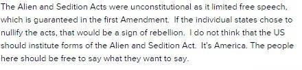 Were the alien and sedition acts constitutional or unconstitutional?  did they follow the meaning of