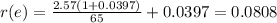 r(e)=\frac{2.57(1+0.0397)}{65} +0.0397=0.0808