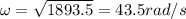 \omega = \sqrt{1893.5} = 43.5 rad/s