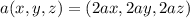 a(x,y,z)=(2ax,2ay,2az)