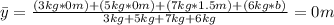 \bar y =\frac{(3kg*0m)+(5kg*0m)+(7kg*1.5m)+(6kg*b)}{3kg+5kg+7kg+6kg}=0m