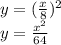 y = (\frac {x} {8}) ^ 2\\y = \frac {x ^ 2} {64}