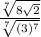 \frac{\sqrt[7]{8\sqrt{2}}}{\sqrt[7]{(3)^{7}}}
