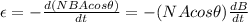 \epsilon = - \frac{d (NBA cos \theta)}{dt}= -(NAcos \theta) \frac{dB}{dt}
