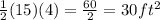 \frac{1}{2}(15)(4)=\frac{60}{2}=30 ft^{2}