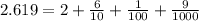2.619 = 2+ \frac{6}{10}+ \frac{1}{100}+ \frac{9}{1000}