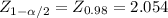 Z_{1-\alpha /2} = Z_{0.98} = 2.054