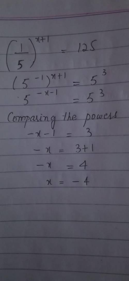 (1/5)^(x+1)=125 how do i solve this?