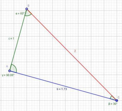 Consider a triangle with angles 30o-60o-90o, with hypotenuse of length 2. calculate the lengths of t