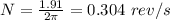 N=\frac{1.91}{2\pi }=0.304\ rev/s
