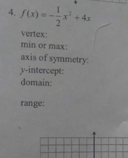 F(x)=-1/2x^2+4vertex: min or max: axis of symmetry: y-intercept: domain: range: