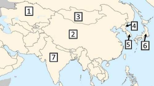 Which of the countries on the map above is north korea? a. number 1 b. number 2 c. number 3 d. numb