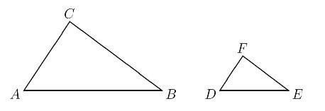 Suppose that m∠a = m∠d. which other fact would guarantee that the triangles are similar? a) ab __