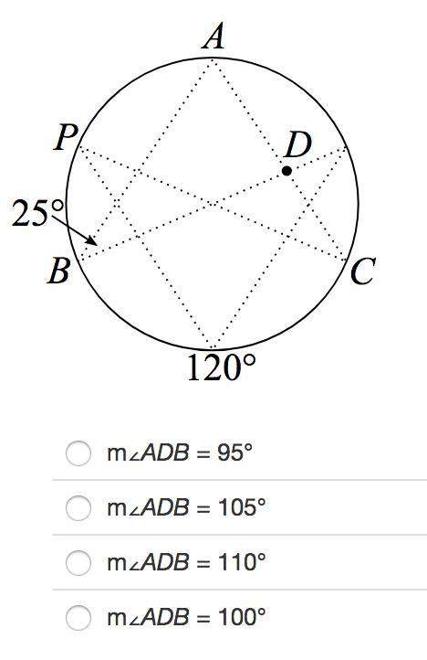 Adesigner creates a circular ornament as shown. identify m∠adb.