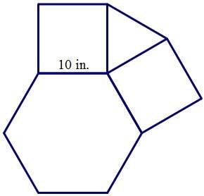 Part of a tiling design is shown. the center is a regular hexagon. a square is on each side of the h