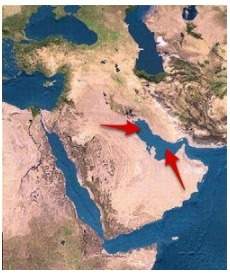 The arrows on this map are pointing to what body of water? (i think its either b or c) a) red sea