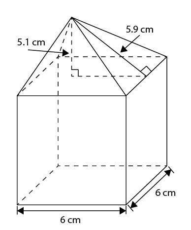 Will give ! the diagram below shows a pyramid glued to the top of a cube. given that the slant heigh