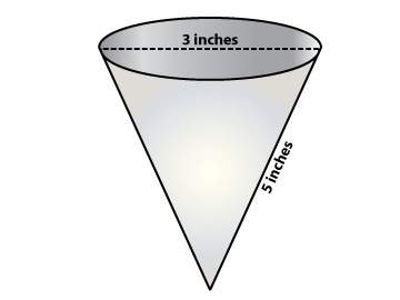 Awater cup is shaped like a cone. it has a diameter of 3 inches and a slant height of 5 inches. abou