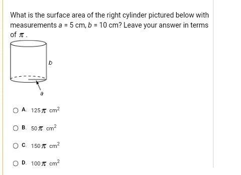 What is the surface area of the right cylinder pictured below?