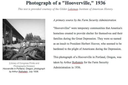 Describe three details about the photograph of this hooverville in portland, oregon. (support your a