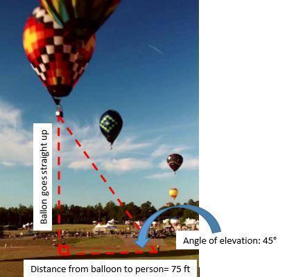 Person is 75 feet from a hot air balloon. the balloon goes straight up in the air. the angle of elev