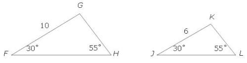 Is fgh ~ jkl? if so, identify the similarity postulate or theorem that applies. a. similar – aa b.