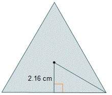 An equilateral triangle has an apothem measuring 2.16 cm and a perimeter of 22.45 cm. what is the ar