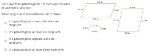 Eric draws three parallelograms. he measures the sides of each figure, as shown in the attachment. w