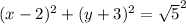 (x-2)^{2}+(y+3)^{2}=\sqrt{5}^{2}