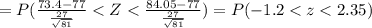 =P(\frac{73.4-77}{\frac{27}{\sqrt{81}}}