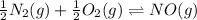 \frac{1}{2}N_2(g)+\frac{1}{2}O_2(g)\rightleftharpoons NO(g)