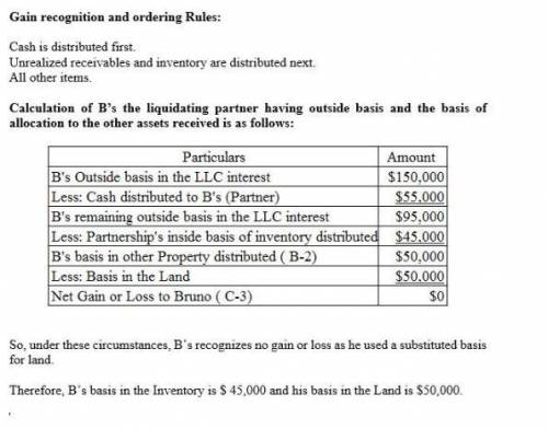 When bruno's basis in his llc interest is $150,000, he receives cash of $55,000, a proportionate sha