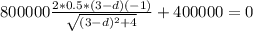 800000\frac{2*0.5*(3-d)(-1)}{\sqrt{(3 - d)^2 + 4}} + 400000 = 0