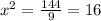 x^{2} =\frac{144}{9}=16