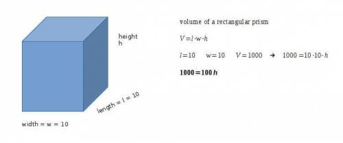 Given that the length of the side of a square-based prism is 10 centimeter, and its volume is 1000 c