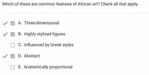 Which of these are common features of africa art?  check all that apply.