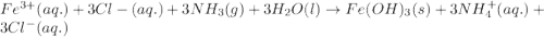 Fe^{3+}(aq.)+3Cl-(aq.)+3NH_3(g)+3H_2O(l)\rightarrow Fe(OH)_3(s)+3NH_4^+(aq.)+3Cl^-(aq.)