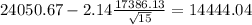24050.67-2.14\frac{17386.13}{\sqrt{15}}=14444.04