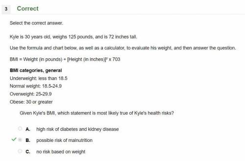 Kyle is 30 years old, weighs 125 pounds, and is 72 inches tall. use the formula and chart below, as