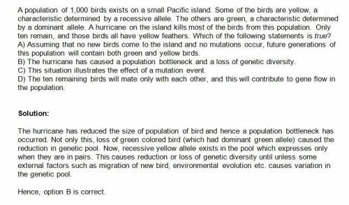 Apopulation of 1,000 birds exists on a small pacific island. some of the birds are yellow, a charact