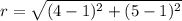 r=\sqrt{(4-1)^2+(5-1)^2}