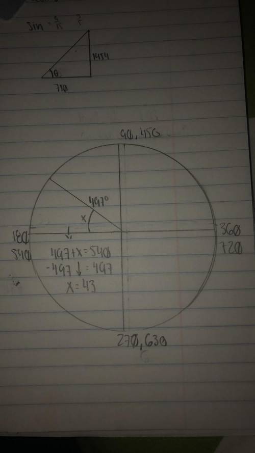 Find the reference angle for 497° a) 137° b)133° c) 47° d) 43°